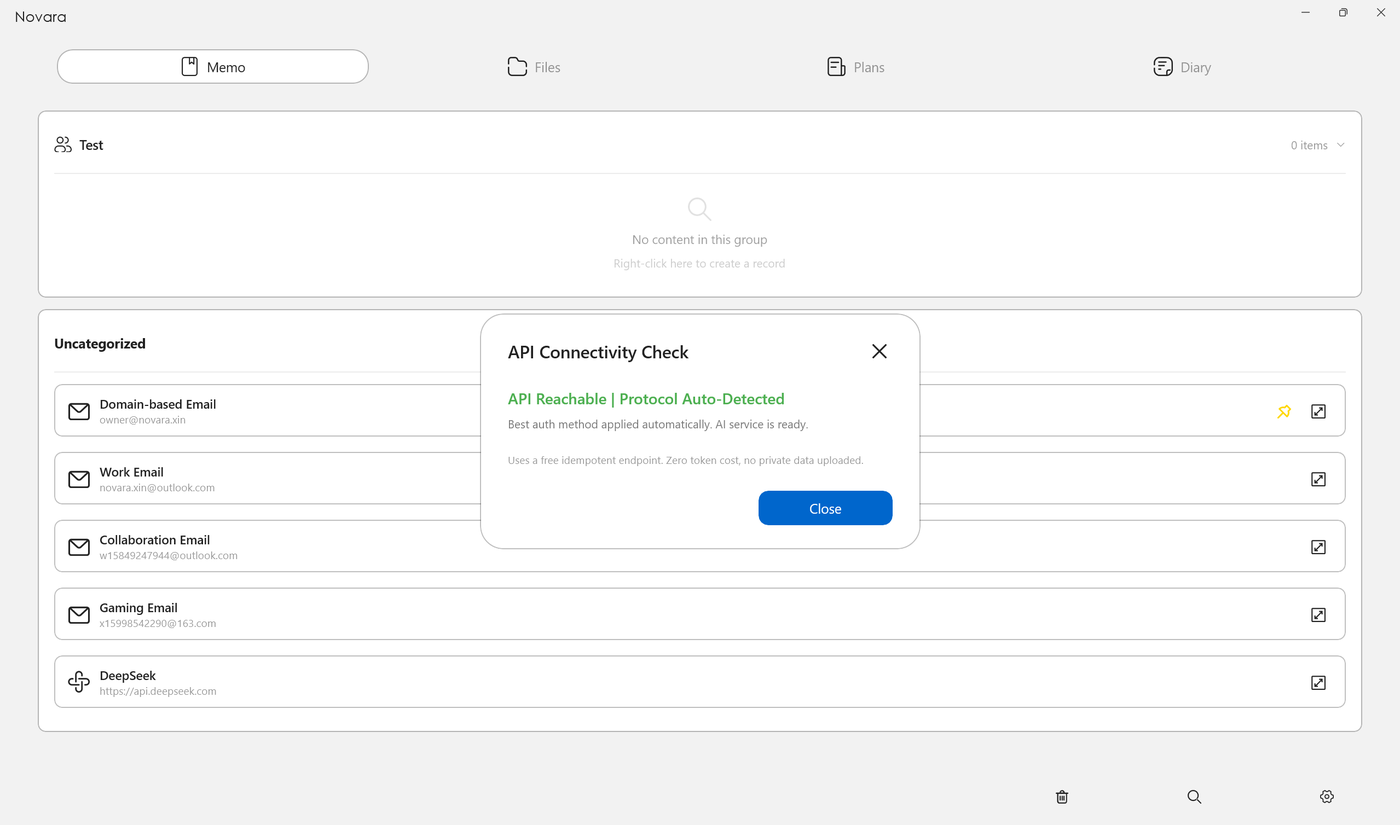 Novara API connectivity test